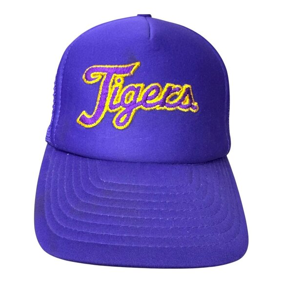 Vintage LSU Script Purple Tigers Trucker Cap Vintage Mesh Back Team Baseball Hat - Picture 1 of 7